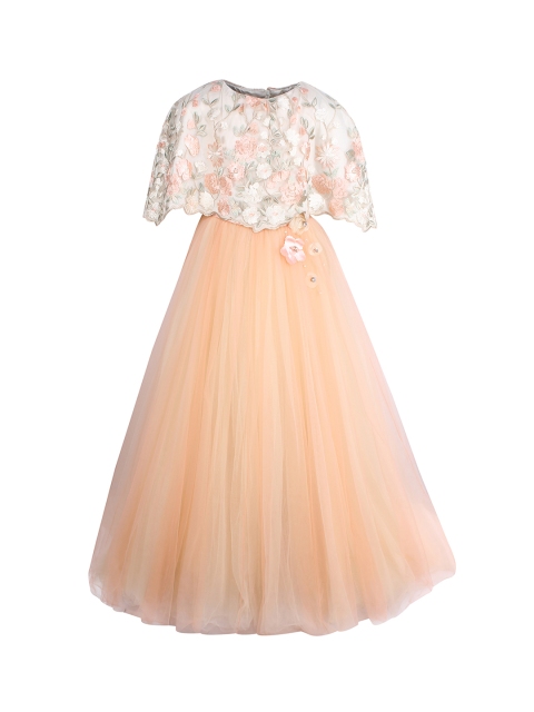 

CUTECUMBER Girls Peach-Coloured Self Design Maxi Dress