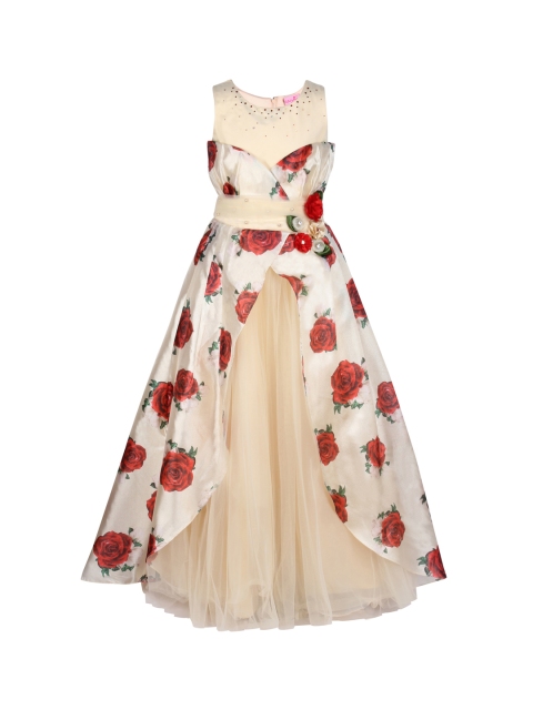 

CUTECUMBER Girls Cream-Coloured Printed Maxi Dress