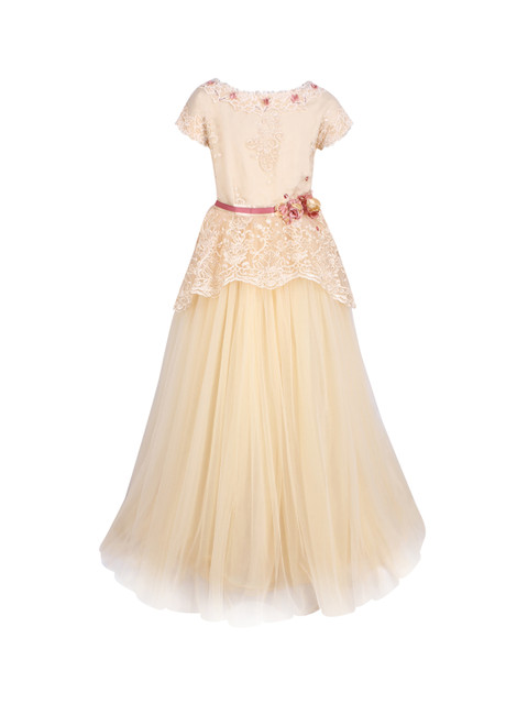 

CUTECUMBER Girls Beige Self Design Maxi Dress