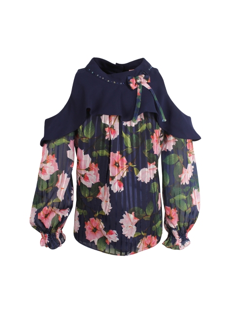 

CUTECUMBER Girls Navy Blue Floral Print Top