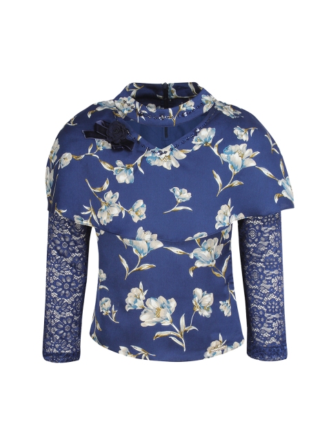 

CUTECUMBER Girls Navy Blue Printed Cape Top