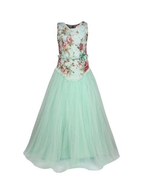 

CUTECUMBER Girls Green Printed Fit and Flare Dress