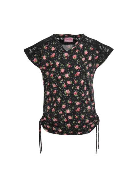 

CUTECUMBER Girls Black & Pink Printed Top