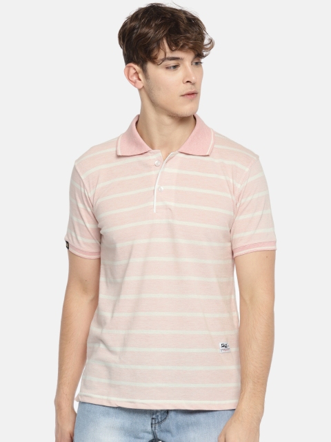 

Sports52 wear Men Pink & White Striped Polo Collar T-shirt