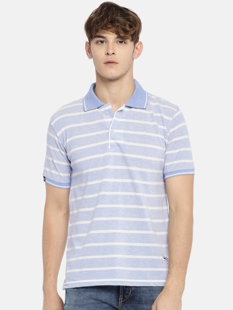 

Sports52 wear Men Blue & White Striped Polo Collar T-shirt