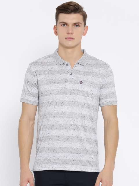 

Duke Men Grey Striped Polo Collar T-shirt