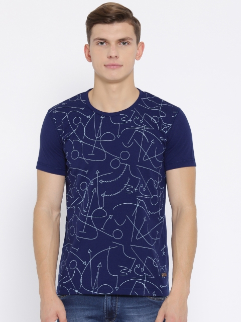 

Duke Men Navy Printed Round Neck T-shirt, Navy blue