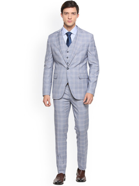 

Van Heusen Men Grey Checked Slim Fit Single-Breasted Suit