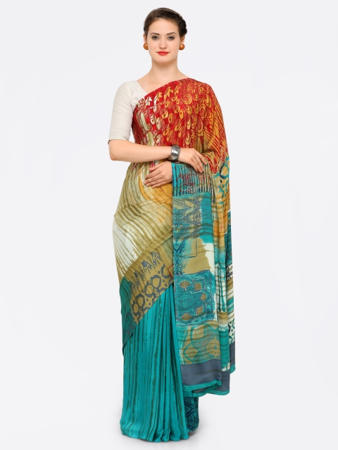 

Ligalz Blue Printed Poly Crepe Saree