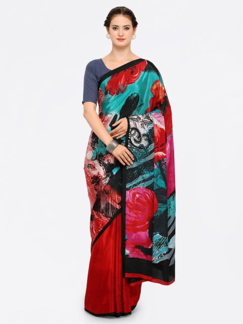 

Ligalz Red & Green Poly Crepe Printed Saree