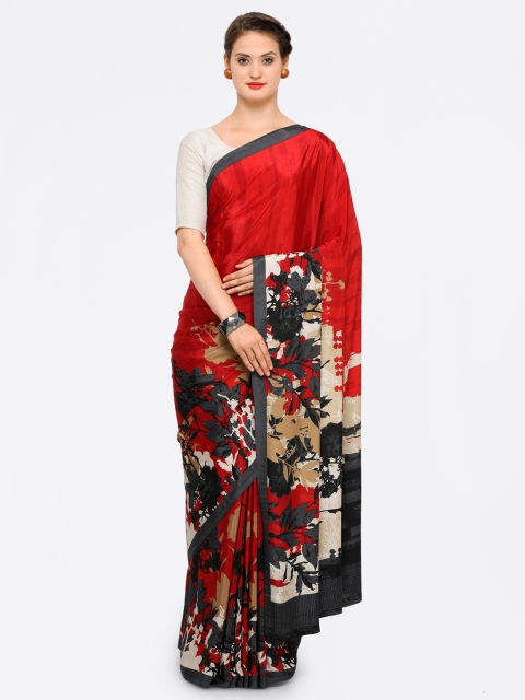 

Ligalz Red Printed Poly Crepe Saree