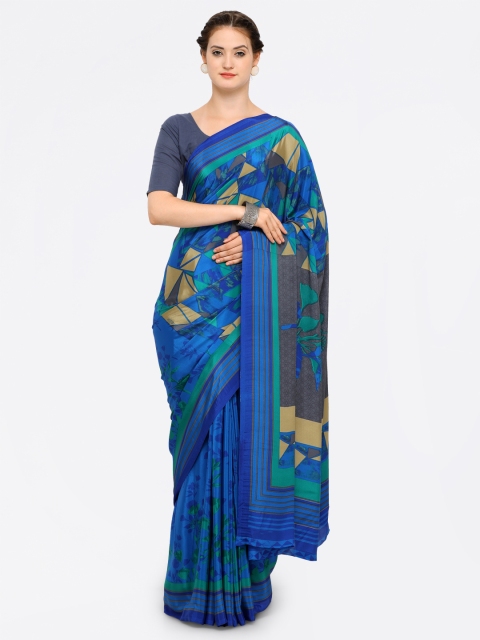 

Ligalz Blue Printed Poly Crepe Saree