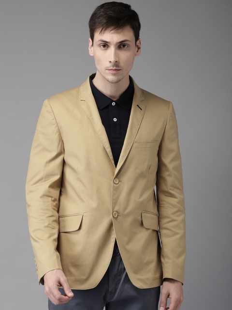 

The Indian Garage Co Men Beige Regular Fit Solid Casual Pure Cotton Blazer