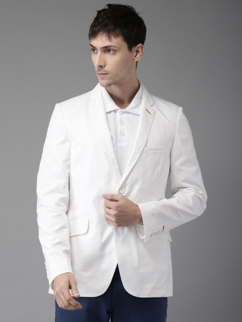 

The Indian Garage Co Men White Slim Fit Solid Casual Pure Cotton Blazer