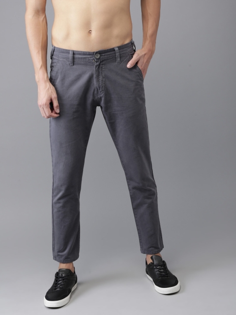 

HERE&NOW Men Grey Slim Fit Solid Cropped Chinos