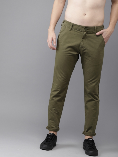 

HERE&NOW Men Olive Green Slim Fit Solid Chinos