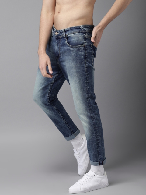 

HERE&NOW Men Blue Slim Fit Mid-Rise Clean Look Stretchable Cropped Jeans