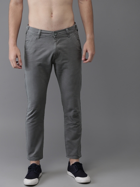 

HERE&NOW Men Grey Slim Fit Solid Cropped Chinos