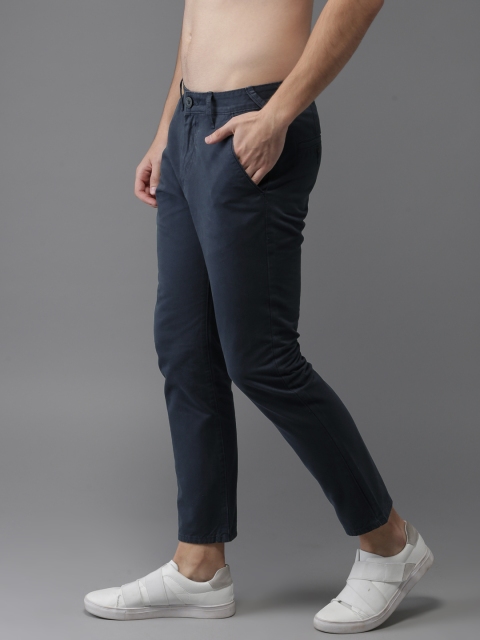 

HERE&NOW Men Navy Blue Slim Fit Solid Cropped Chinos