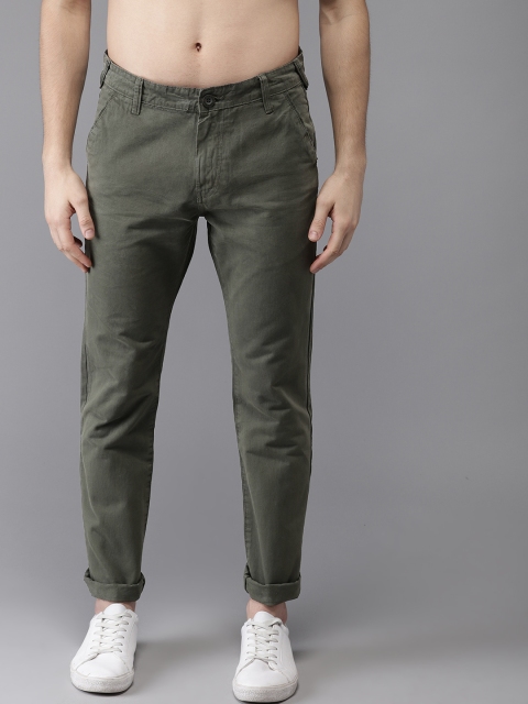 

HERE&NOW Men Olive Green Slim Fit Solid Chinos