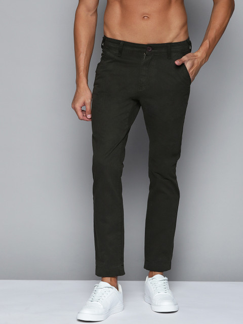 

HERE&NOW Men Charcoal Grey Pure Cotton Slim Fit Trousers
