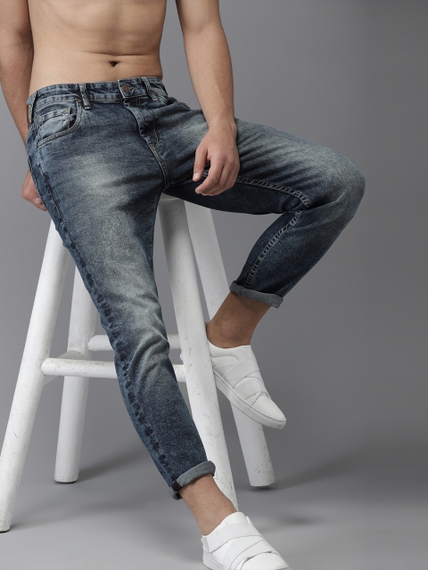 

HERE&NOW Men Blue Slim Fit Mid-Rise Clean Look Stretchable Cropped Jeans