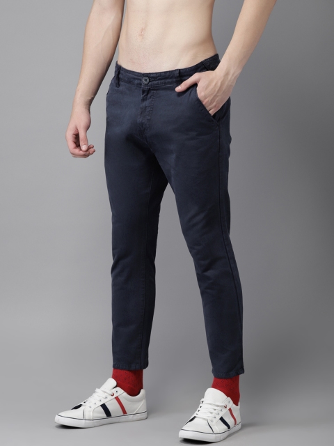 

HERE&NOW Men Navy Blue Slim Fit Solid Cropped Chinos