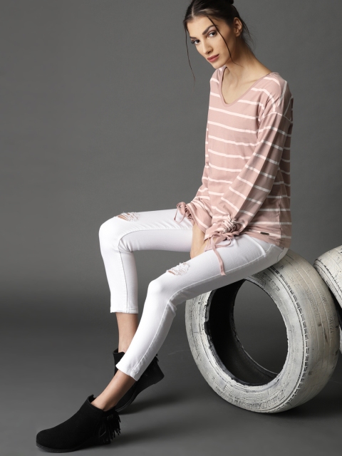 

Roadster Women Pink & White Striped Top