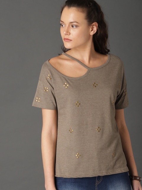 

Roadster Women Grey Studded Top