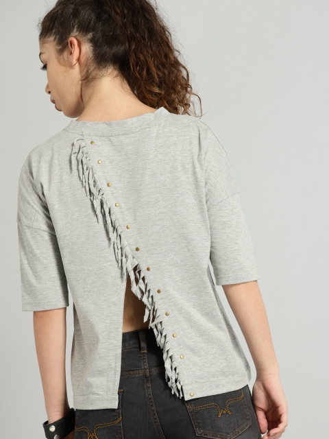 

Roadster Women Grey Solid Round Neck T-shirt