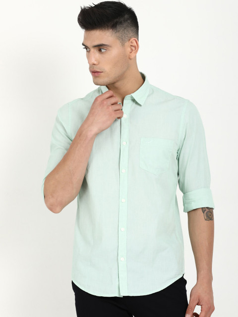 

Crocodile Men Lime Green Slim Fit Solid Casual Shirt