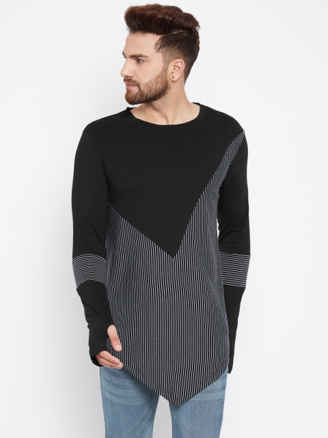 

Hypernation Men Black Striped Round Neck T-shirt