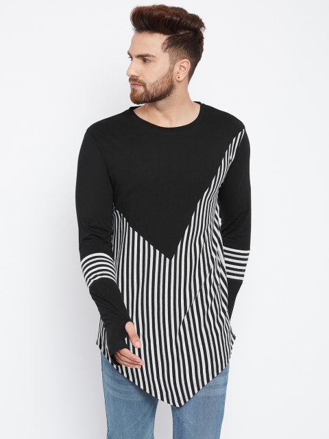 

Hypernation Men Black & White Striped Round Neck T-shirt