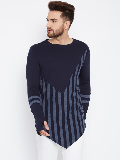 

Hypernation Men Blue Striped Round Neck T-shirt