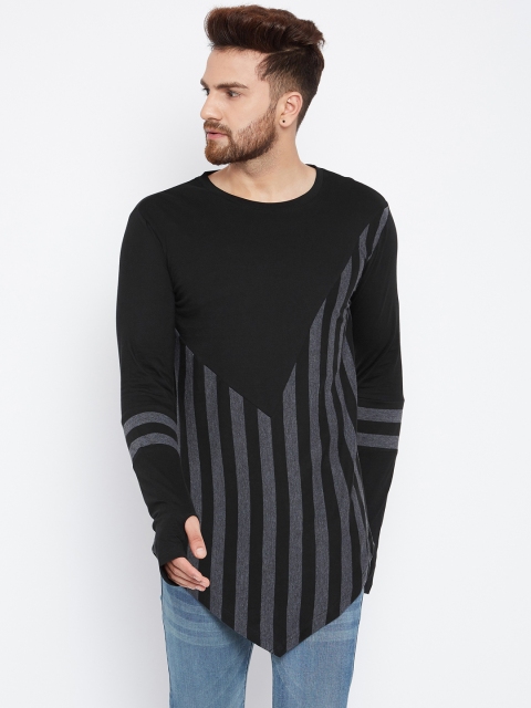 

Hypernation Men Black Striped Round Neck T-shirt