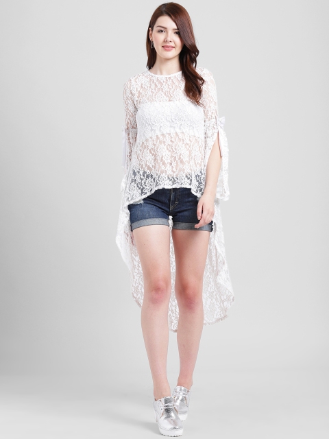 

Texco Women White Self Design High-Low Top
