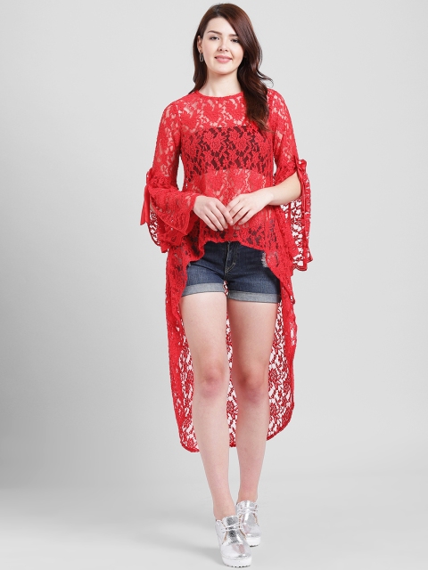 

Texco Women Red Self Design High-Low Top