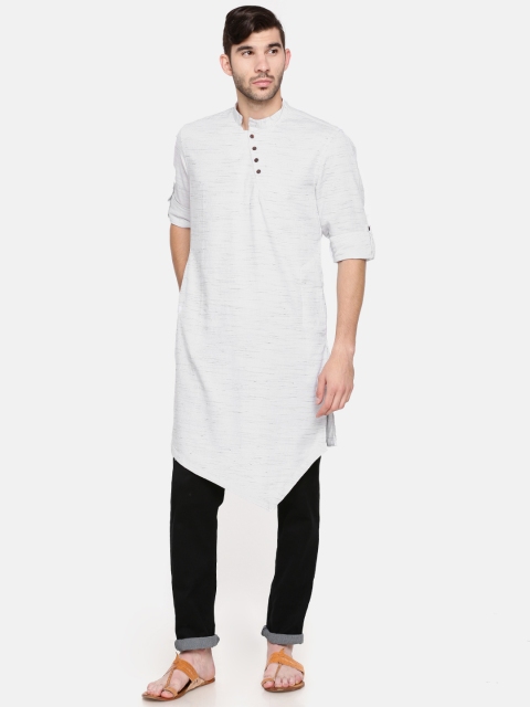 

Freehand Men White Solid Straight Asymmetric Kurta