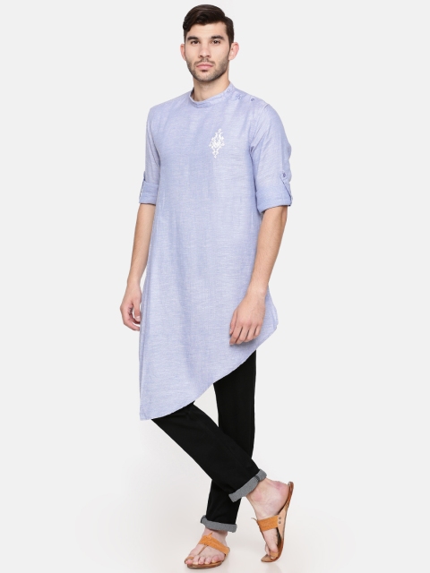 

Freehand Men Blue Solid Straight Asymmetric Kurta