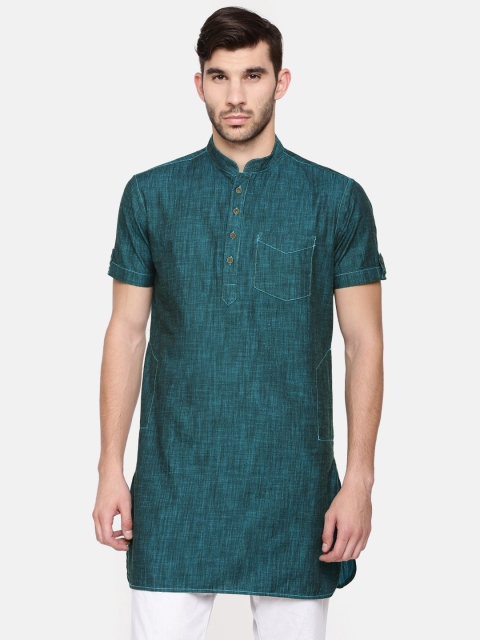 

Freehand Men Teal Blue Solid Straight Kurta