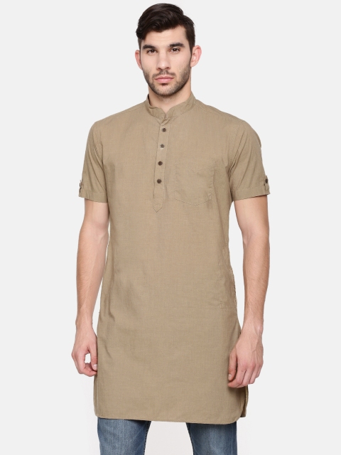 

Freehand Men Khaki Solid Straight Kurta