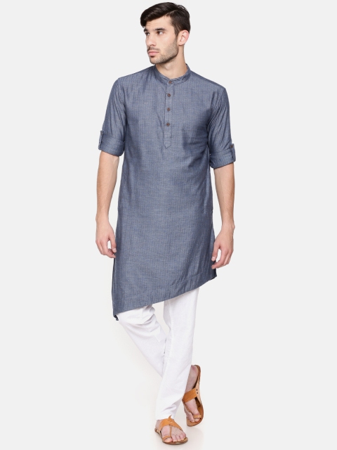 

Freehand Men Blue Striped Straight Kurta