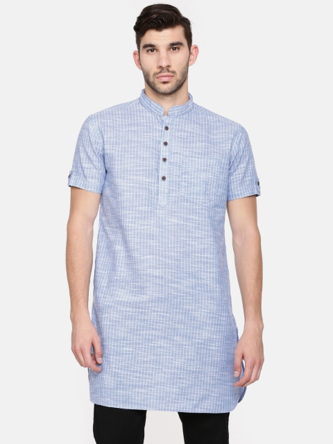 

Freehand Men Blue & White Checked Straight Kurta