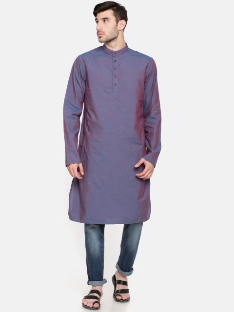 

Freehand Men Purple Solid Straight Kurta