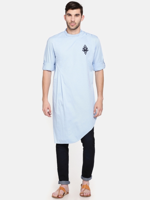 

Freehand Men Blue Woven Design Straight Kurta