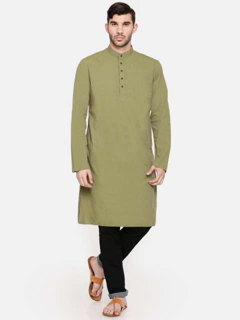 

Freehand Men Green Solid Straight Kurta