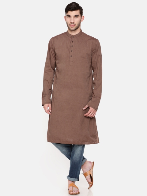 

Freehand Men Brown Solid Straight Kurta