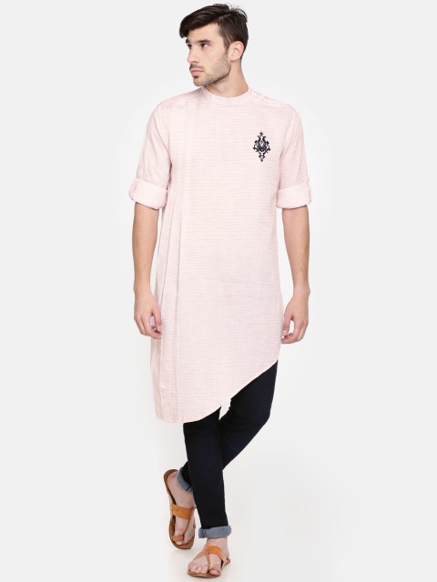 

Freehand Men Red & White Woven Design Straight Kurta