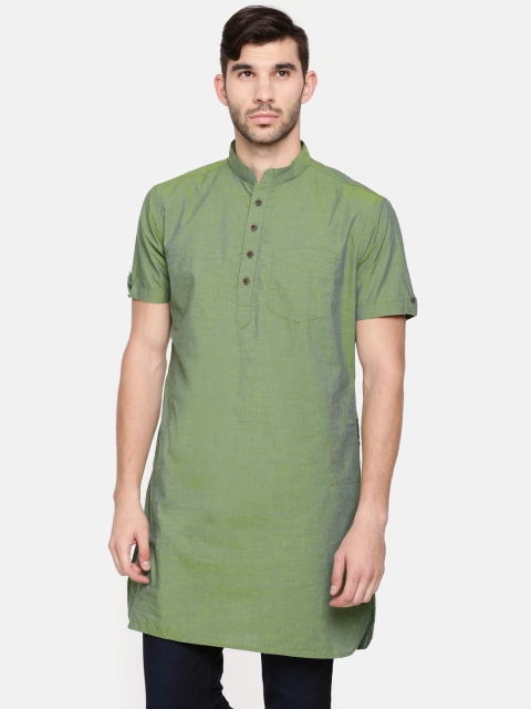 

Freehand Men Olive Green Solid Straight Kurta