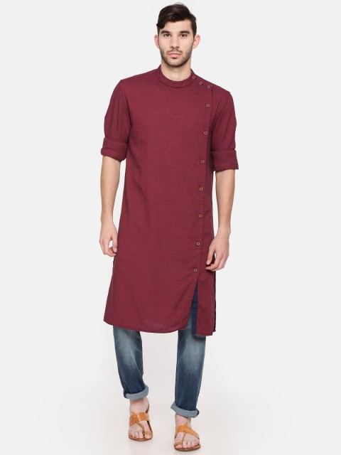 

Freehand Men Red & Black Woven Design Straight Kurta
